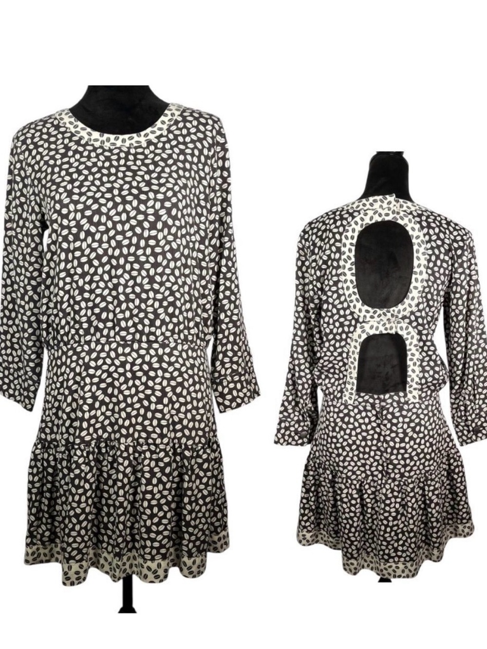 Current/Elliott Ruffle Dress Black White Print Cut Out Back Flirty Polka Dot